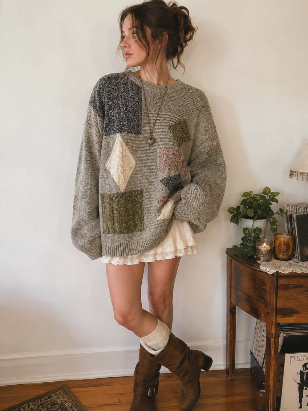 Vintage Parvaneh Tricot Patchwork Knit Sweater Oversized Boho Cottagecore